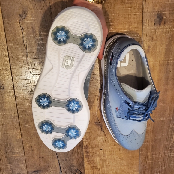 FootJoy Men's Traditional Wing Tip Golf Shoes - Blue/Grey/Red | Size 9M - Picture 12 of 14